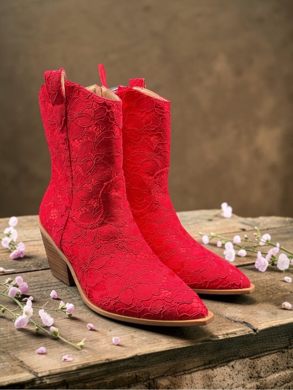 Corkys Rowdy Red Lace Cowboy Boots Western Ankle Booties Women's Size 10 NWOT